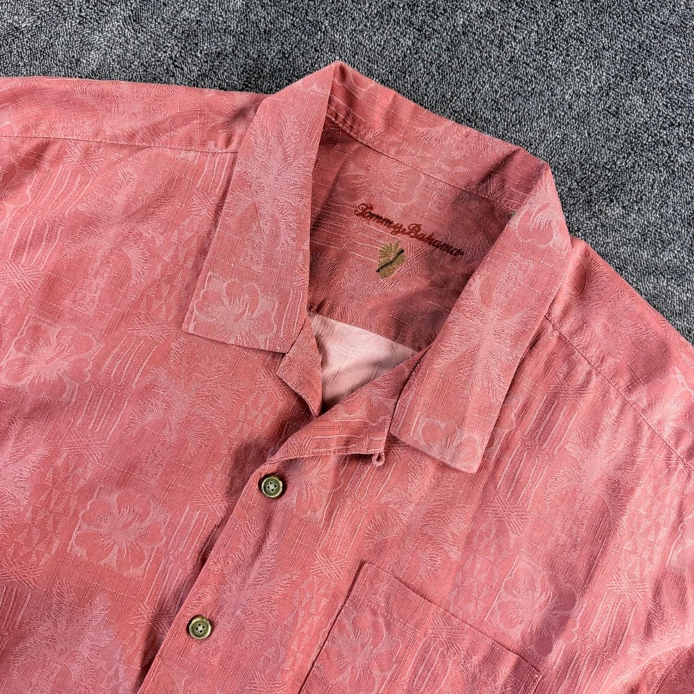 Tommy Bahama Mens XXL Pink 100% Silk Tropical Hibiscus Jacquard Camp Shirt